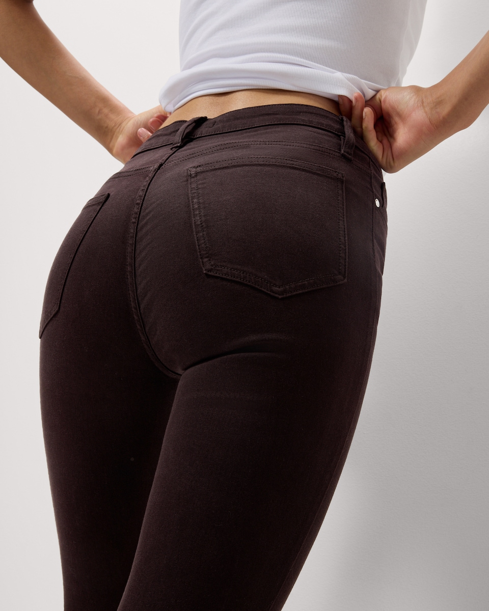 image 1 of F&F Mid Rise Cigarette Jeans in Chocolate