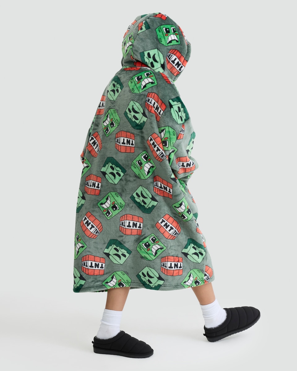 image 1 of Minecraft Creeper Print Fleece Pyjama Hoodie in Green