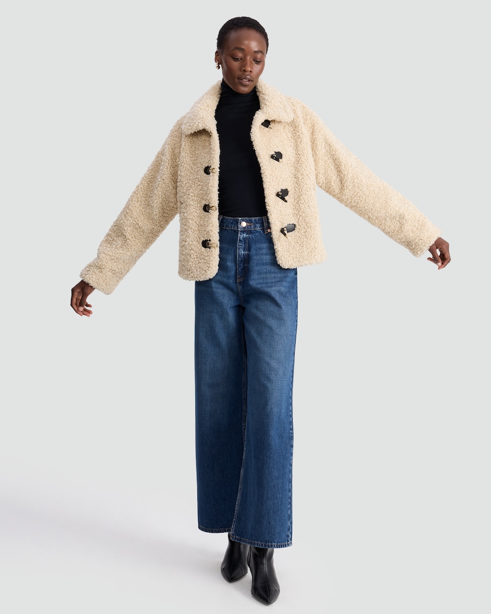 image 1 of The F&F Edit Borg Textured Toggle Fastening Cropped Jacket in Neutral
