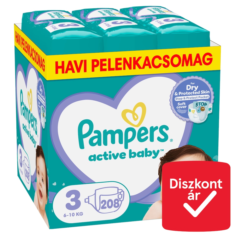 Pampers Active Baby Pelenka, Méret: 3, 208 db Pelenka, 6kg-10kg  1. kép