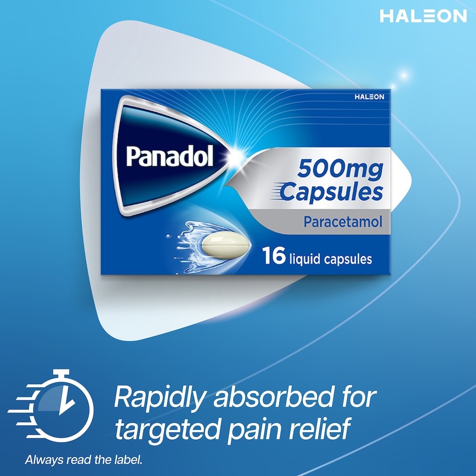 image 1 of Panadol Paracetamol 500mg Fast Pain relief Liquid Capsules 16s