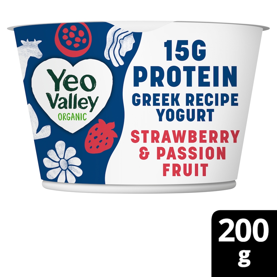 Yeo Valley Organic Greek Recipe Strawberry & Passionfruit Protein Yogurt 200g