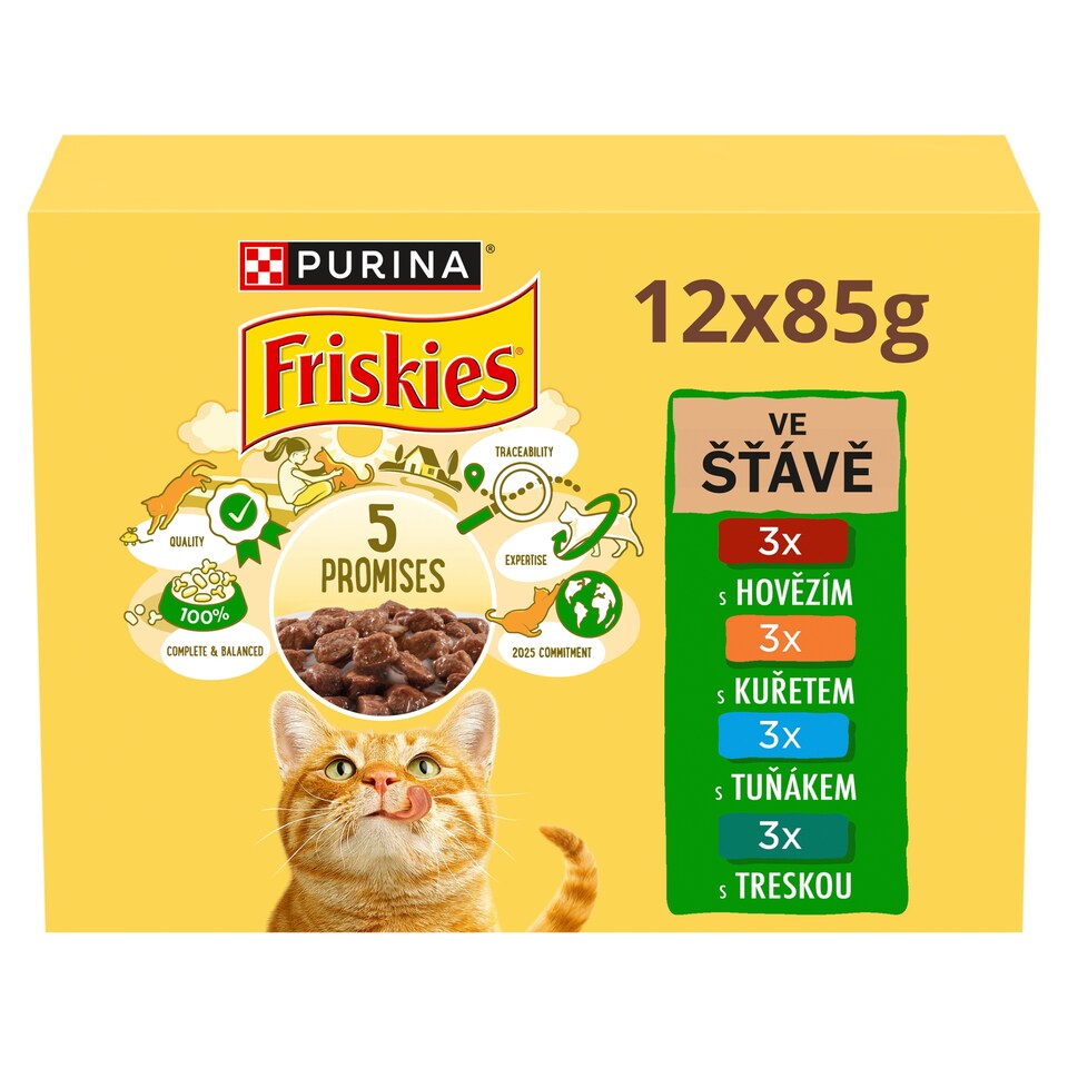 obrázok 1 z Friskies kapsičky pre mačky hovädzie, kura, tuniak, treska v šťave 12 × 85 g