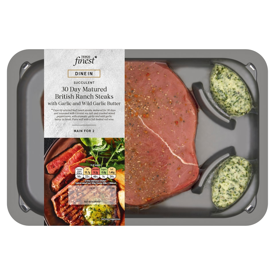 image 1 of Tesco Finest Dine In 30 Day Matured British Ranch Steaks With Wild Garlic Butter 323G