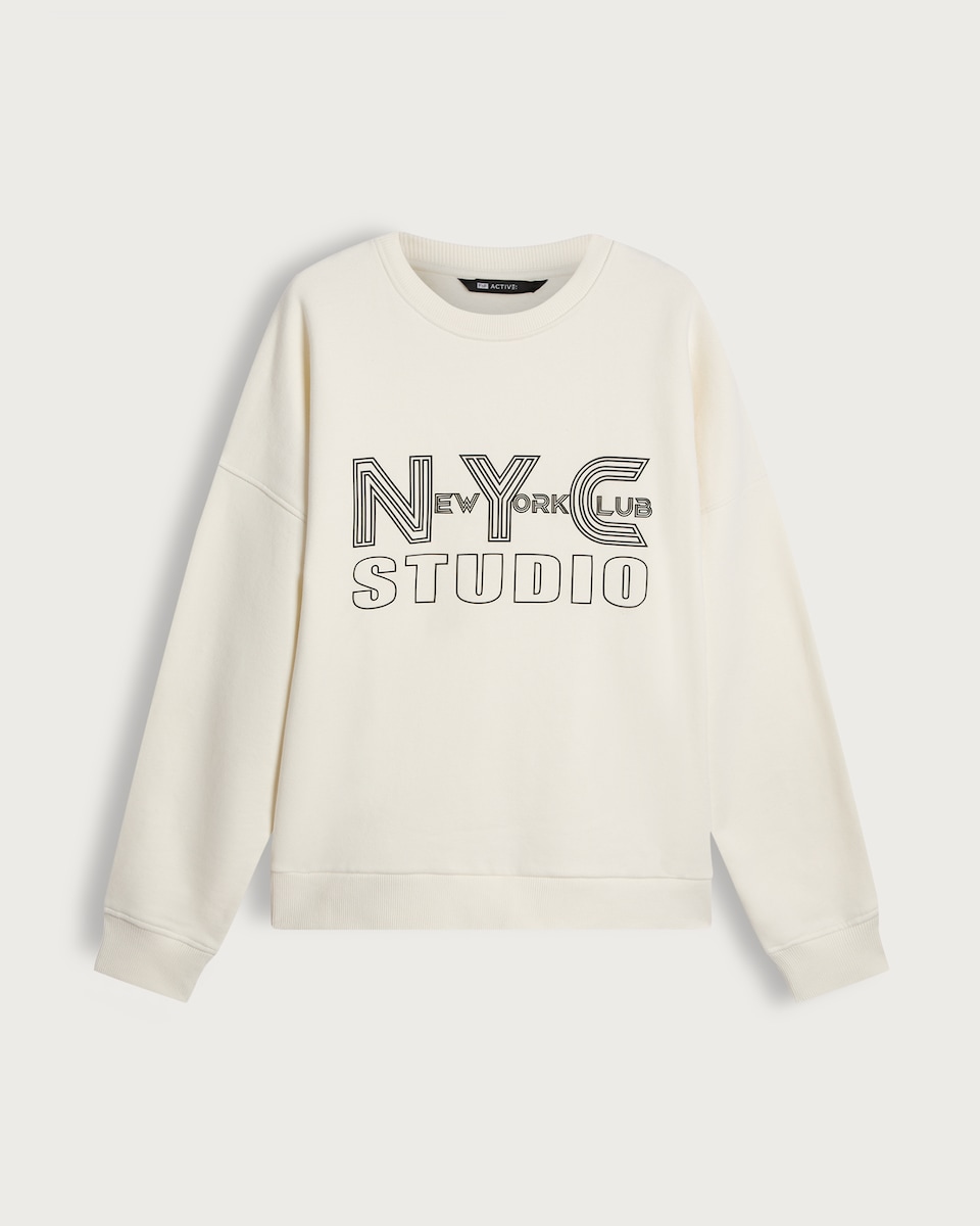 image 1 of F&F Active NYC Studio Slogan Sweatshirt in Cream