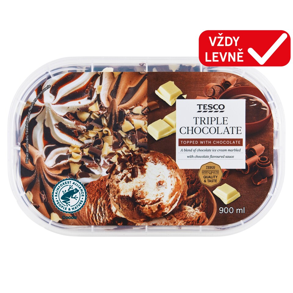 Tesco Triple Chocolate Ice Cream Topped with Chocolate 900ml