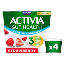 Activia Strawberry No Added Sugar Fat Free Gut Health Yoghurt Multipack 4x115g