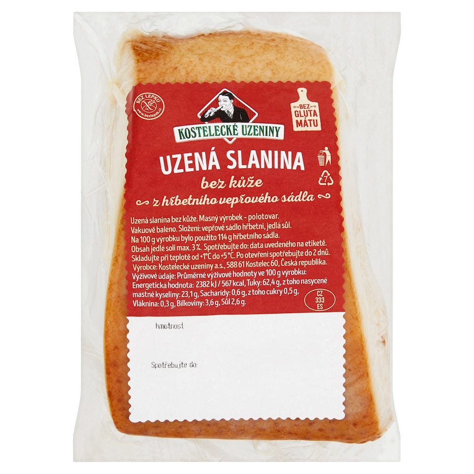Obrázek 1 pro produkt Kostelecké Uzeniny Uzená slanina bez kůže z hřbetního vepřového sádla