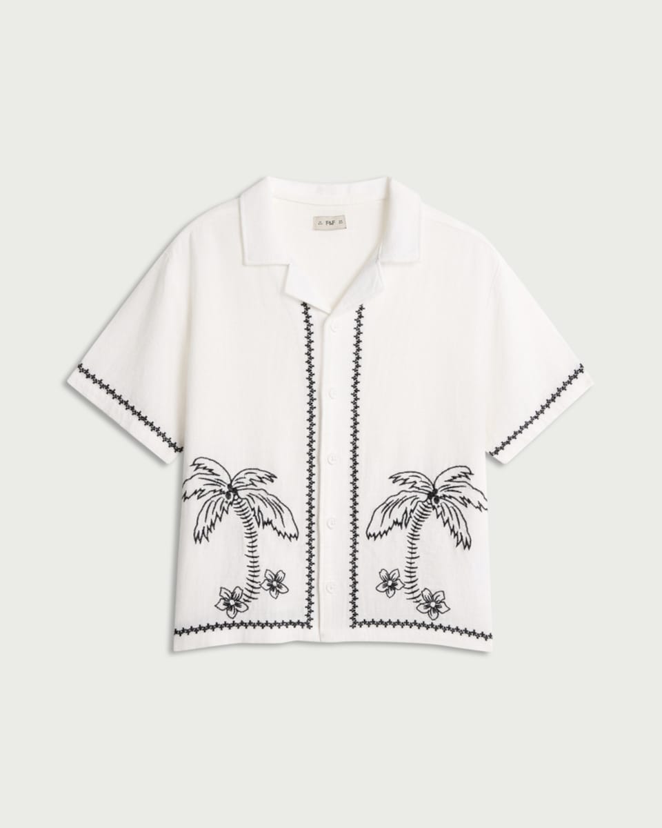 image 1 of F&F Boys Palm Tree Embroidered Shirt in White