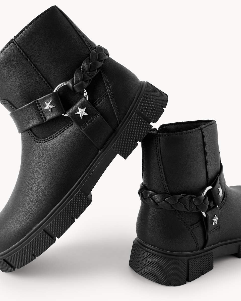 image 1 of F&F Girls Faux Leather Biker Boots in Black