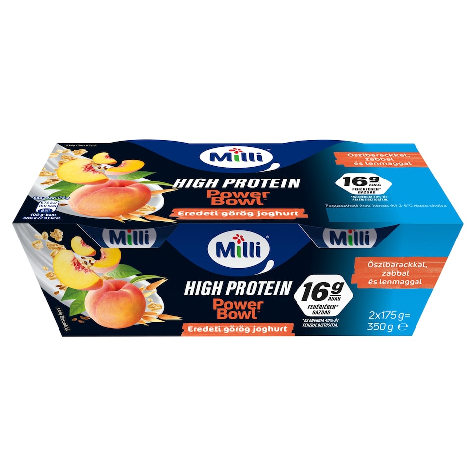 Milli Power Bowl zsírszegény eredeti görög krémjoghurt őszibarackkal 2 x 175 g (350 g)