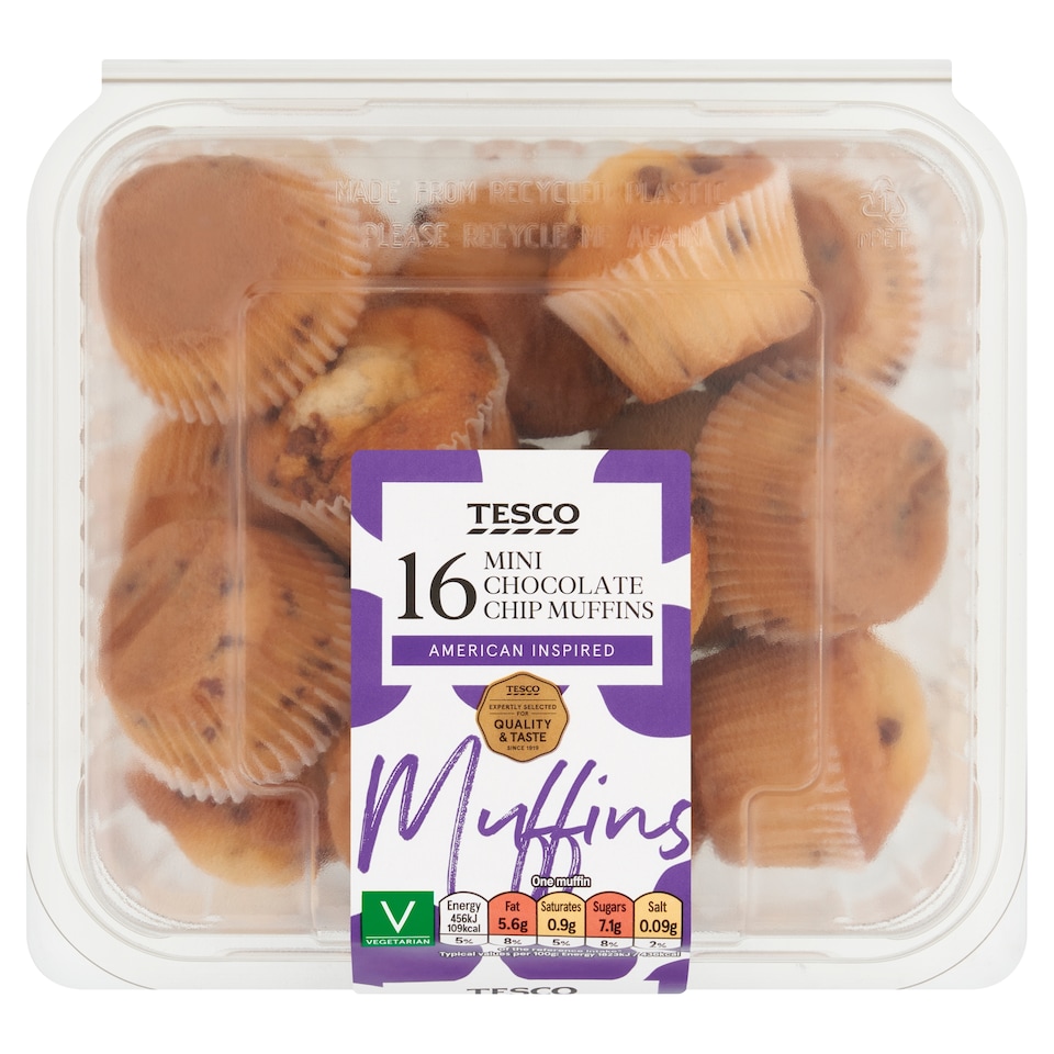 image 1 of Tesco Chocolate Chip Mini Muffins 16 Pack