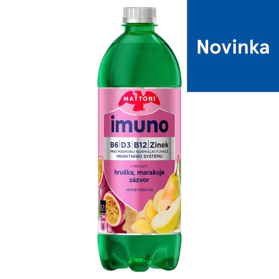 Mattoni Imuno s príchuťou hruška, marakuja, zázvor jemne perlivá 0,7 l