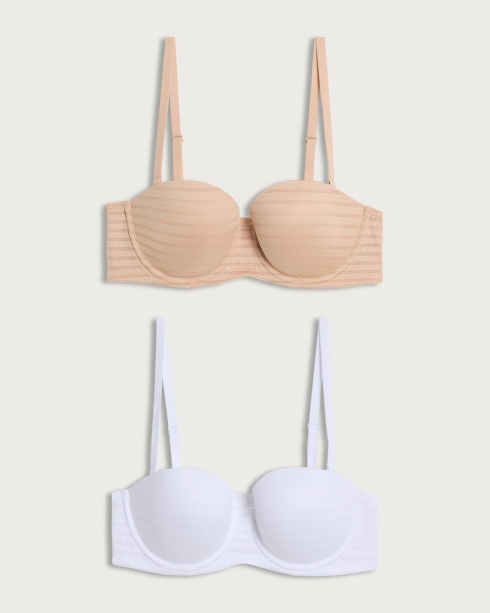 image 1 of F&F 2-Pack Striped Wired Multiway Bras in Multi