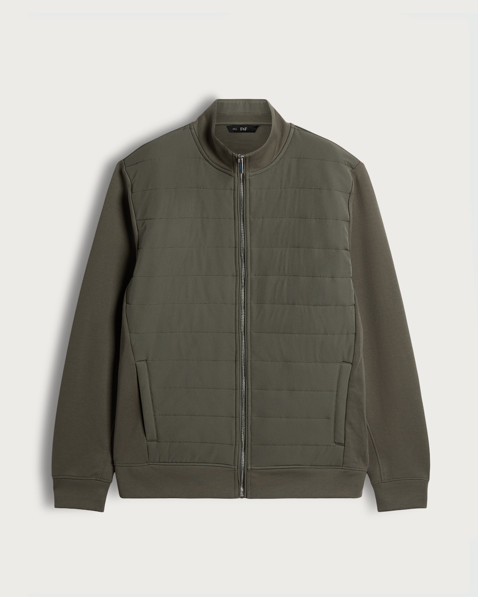 image 1 of F&F Quilted Front Zip Up Jacket in Khaki