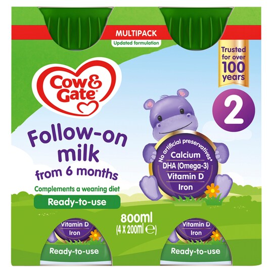 image 1 of Cow & Gate 2 Follow On Milk Multipack 4X200ml Ready To Feed Liquid