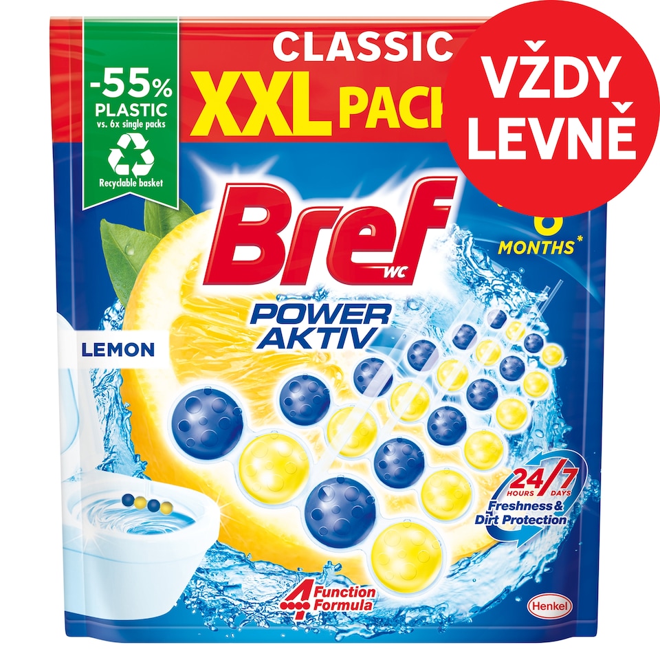 Bref Power Aktiv Lemon tuhý WC blok 6 x 50g (300g)