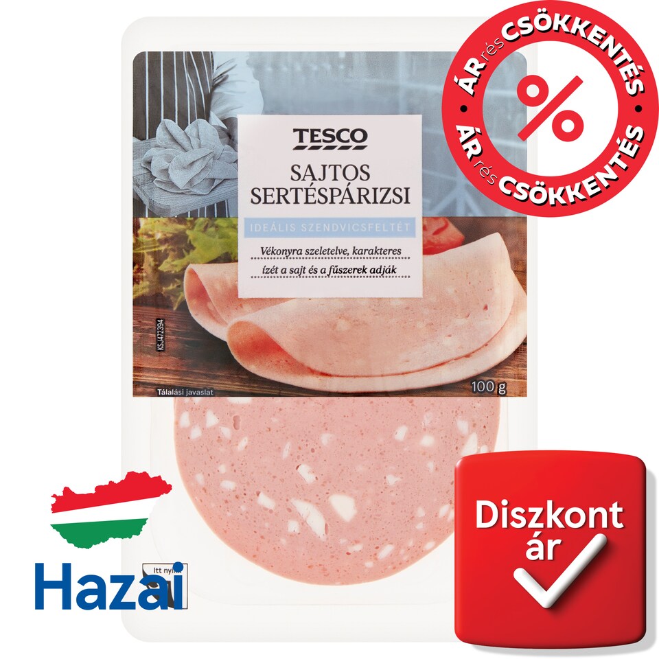Tesco szeletelt sajtos sertéspárizsi 100 g