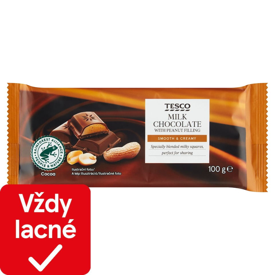Tesco Mliečna čokoláda s arašidovou náplňou 100 g