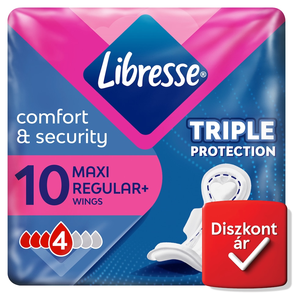 Libresse Maxi Regular+ Comfort & Security szárnyas egészségügyi betét 10 db  1. kép