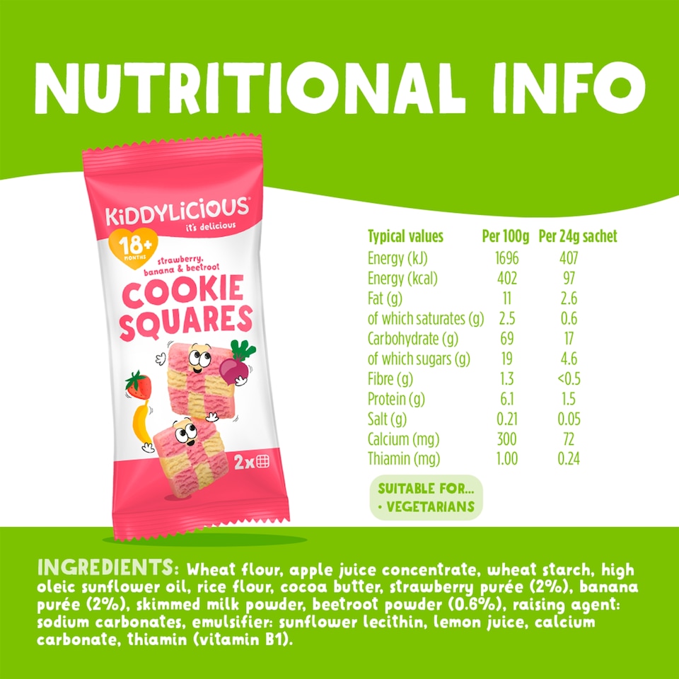 image 1 of Kiddylicious Strawberry, Banana & Beetroot Cookie Squares 6x24g