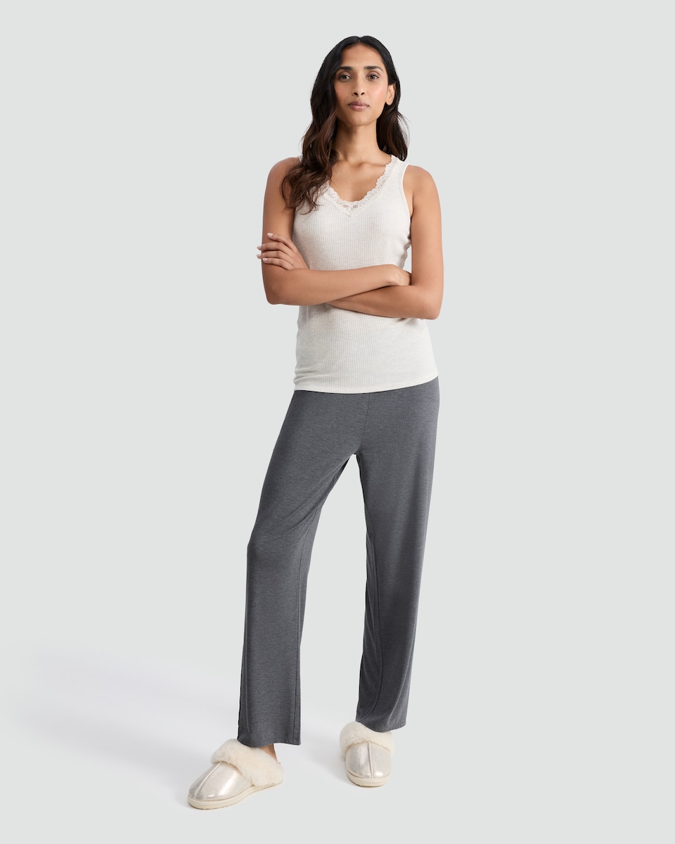 image 1 of F&F Modal Rich Wide Leg Pyjama Bottoms in Grey