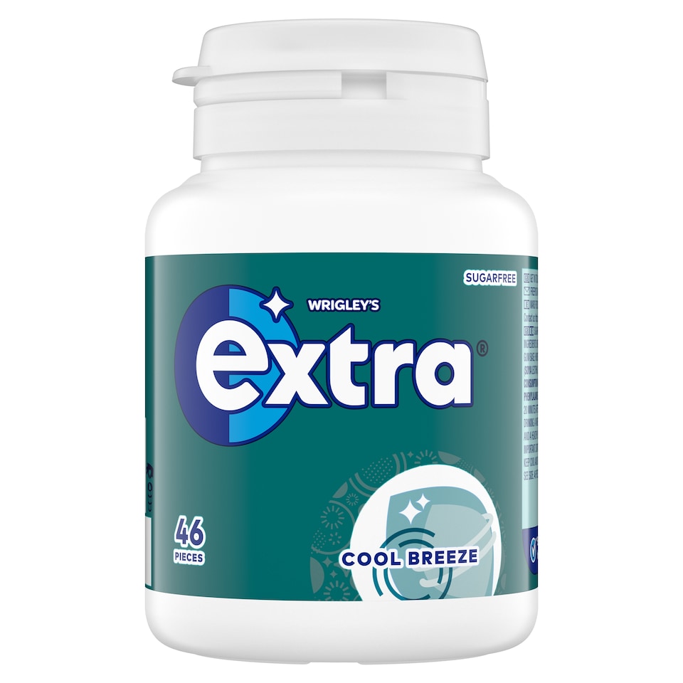 Wrigley's Extra Cool Breeze Flavour Sugarfree Chewing Gum Bottle 46 Pieces 64g