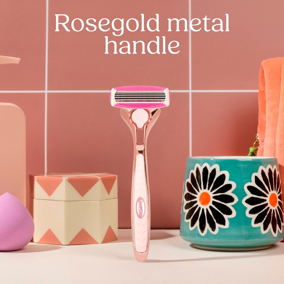 image 1 of Wilkinson Sword Quattro Rose Gold Razor & 4 X Blades