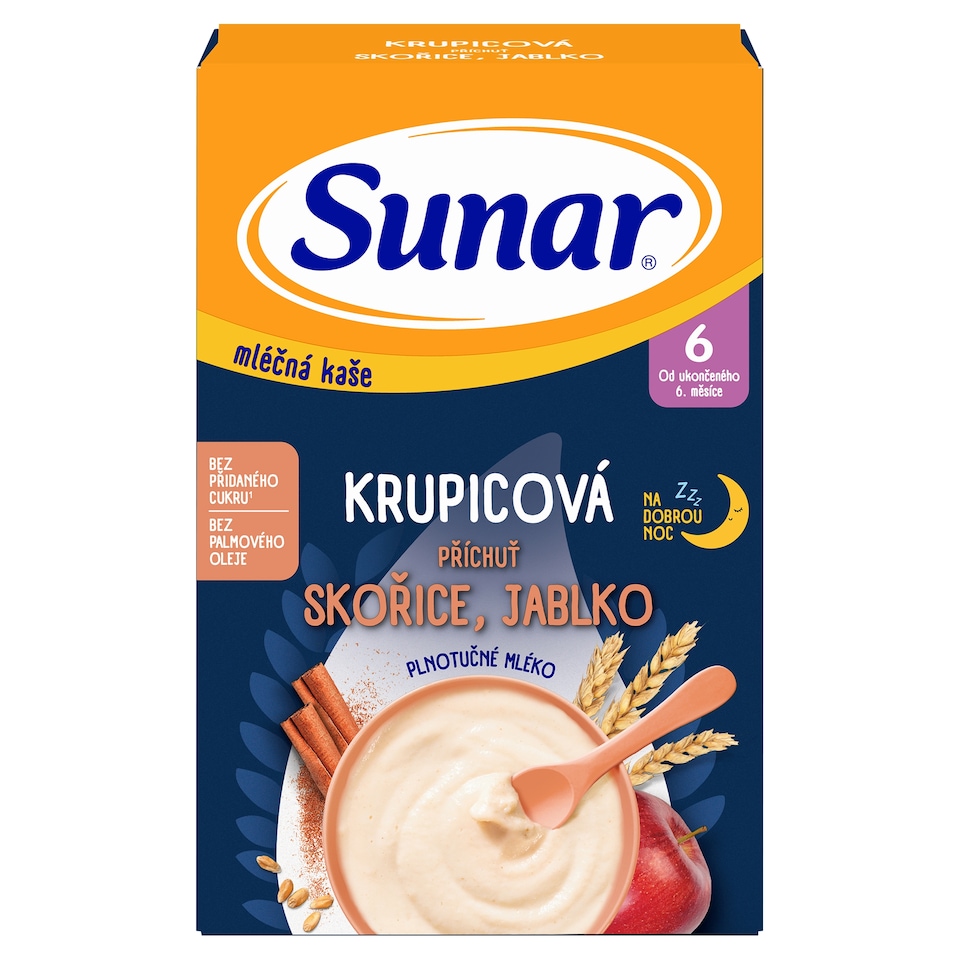 image 1 of Sunar Milk Porridge for Good Night Semolina Flavor Cinnamon, Apple 210g