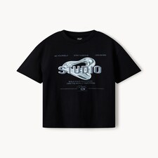F&F Boys Pure Cotton Slogan T-Shirt in Black