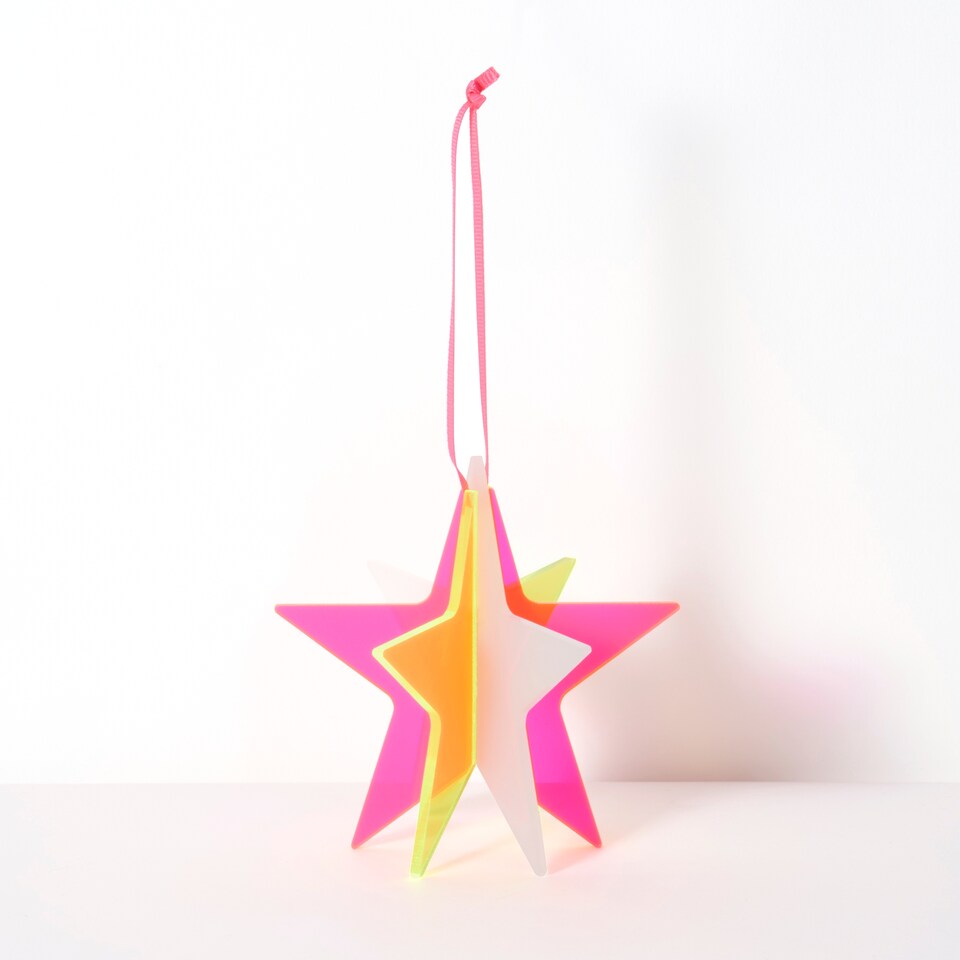 image 1 of Paperchase Neon Christmas Hanging Star Decoration