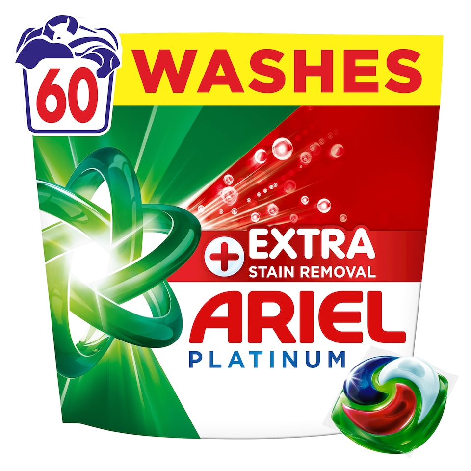 image 1 of Ariel Platinum Washing Pods Extra Stain Removal 60 Washes 1368g