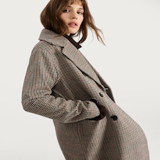 F&F Double Breasted Houndstooth Print Coat with Wool in Multi Brown