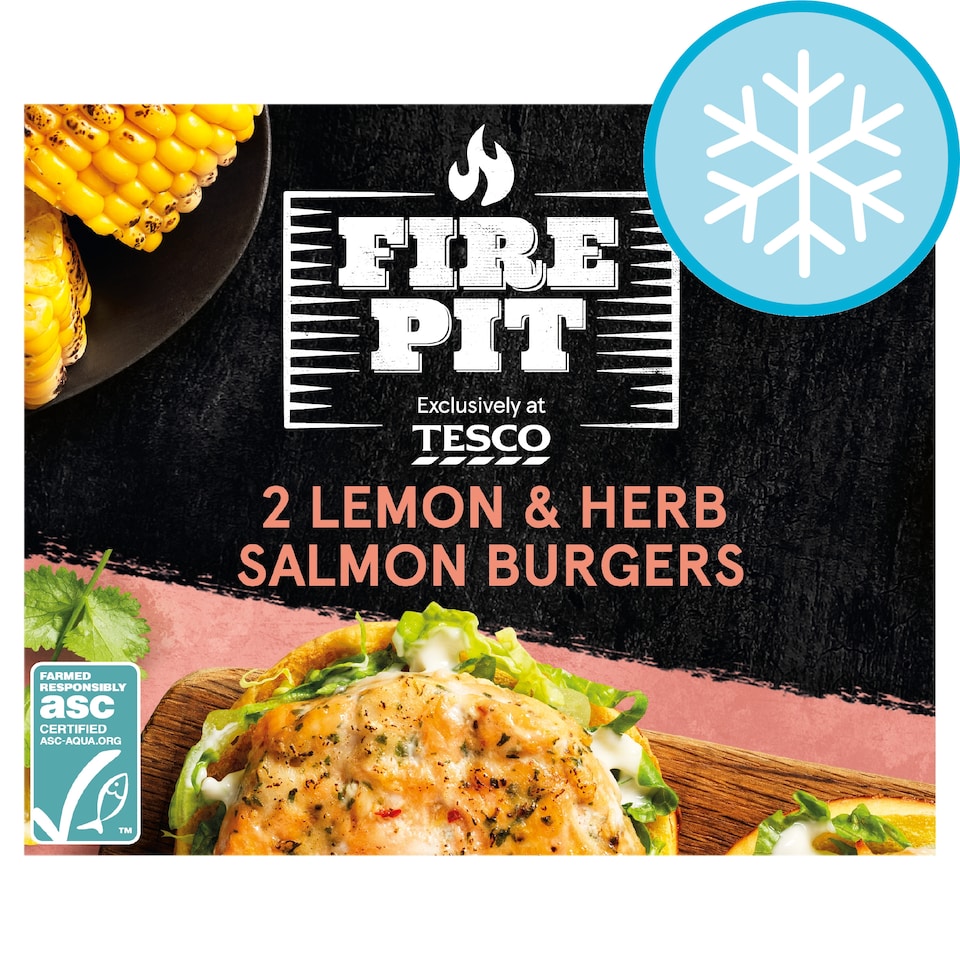 Tesco Fire Pit 2 Lemon & Herb Salmon Burgers 196G