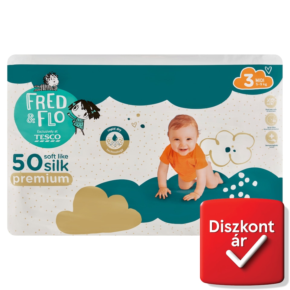 image 1 of Fred & Flo Premium 3 Midi 5-9 kg Nappies 50 pcs