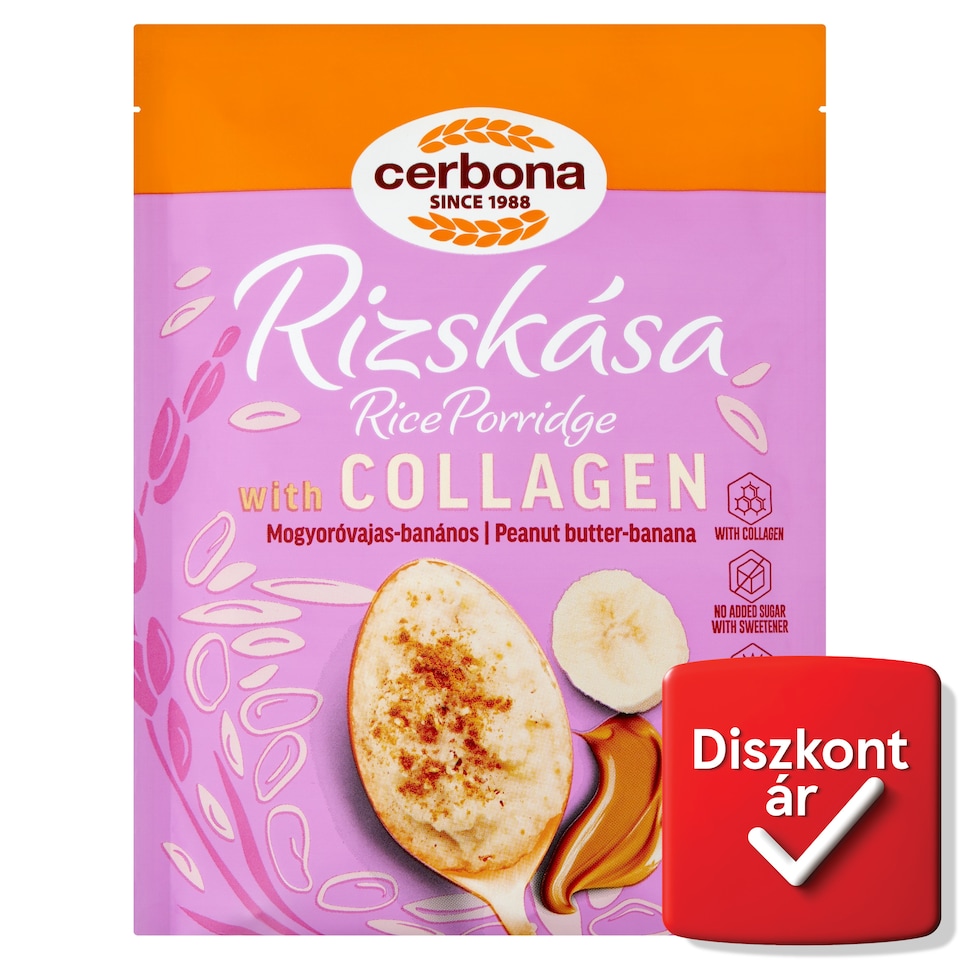 Cerbona mogyoróvajas-banános rizskása kollagénnel és inulinnal, édesítőszerrel 45 g