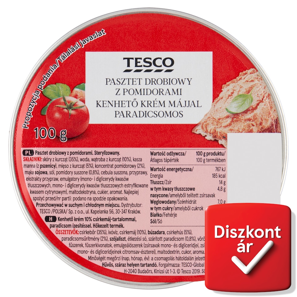 Tesco paradicsomos kenhető krém 10% csirkemájjal 100 g