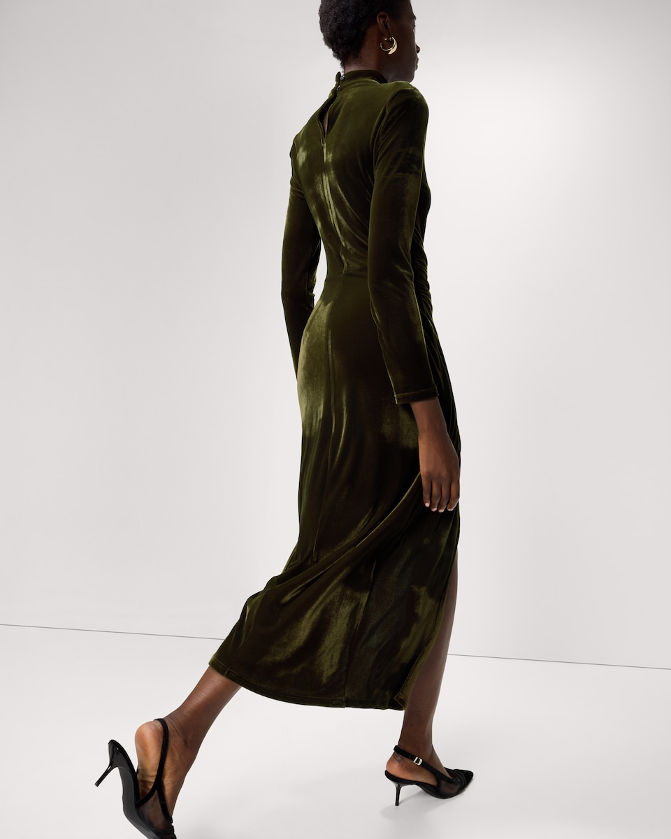 image 1 of F&F Velvet High Neck Dress in Olive