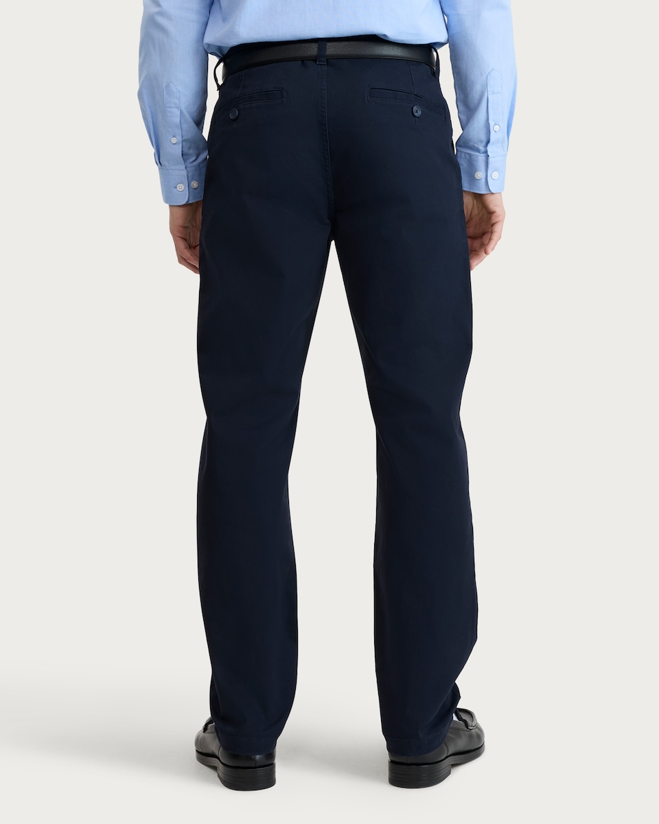 image 1 of F&F Cotton Rich Fixed Waist Straight Leg Chino Trousers in Navy