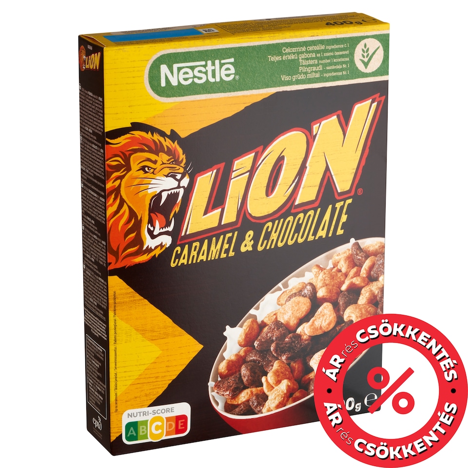 Nestlé Lion karamellás és csokoládés ropogós gabonapehely vitaminokkal és ásványi anyagokkal 400 g