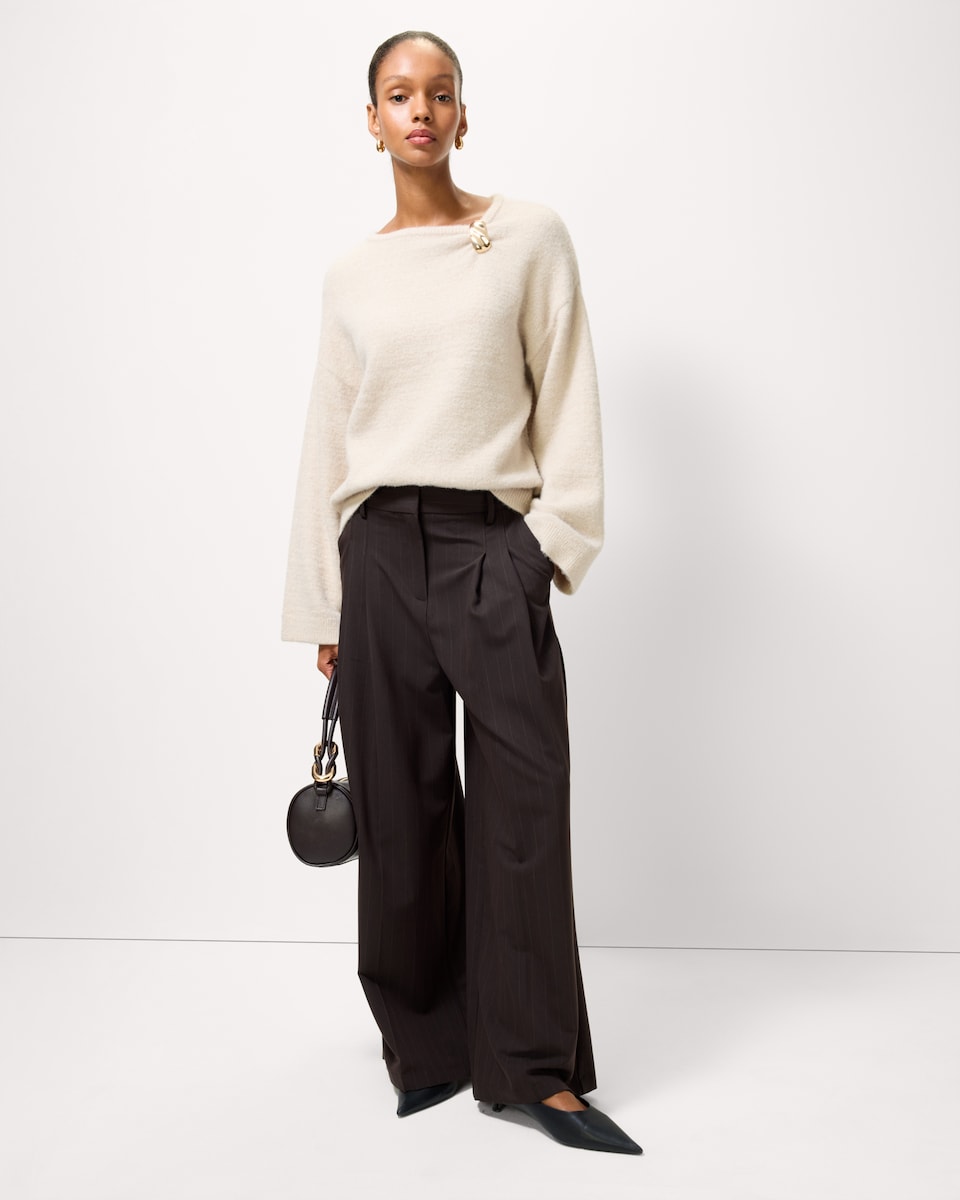 image 1 of F&F Brooch Knitted Jumper with Wool in Stone