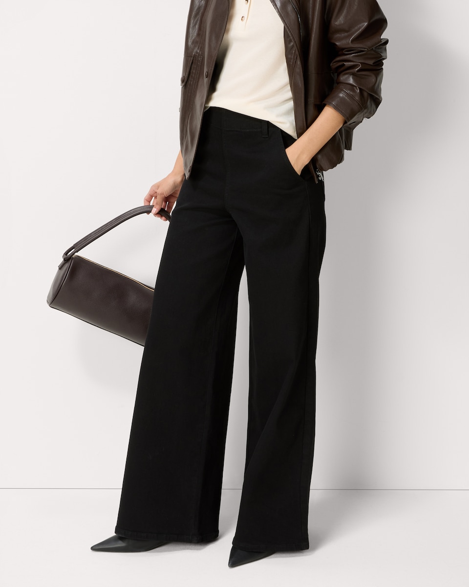 image 1 of F&F High Rise Wide Leg Jeans in Black