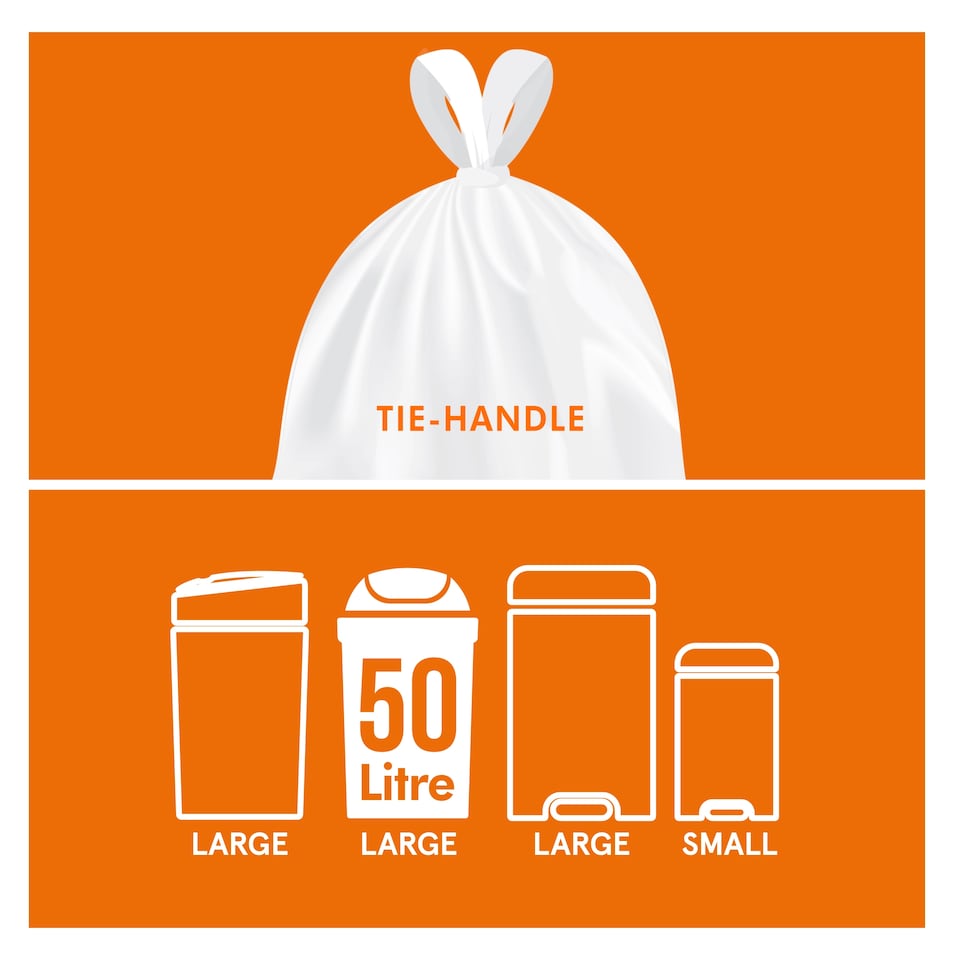 image 1 of Tesco Tie Handle Swing Bin Liners 50 Litre 30 Pack