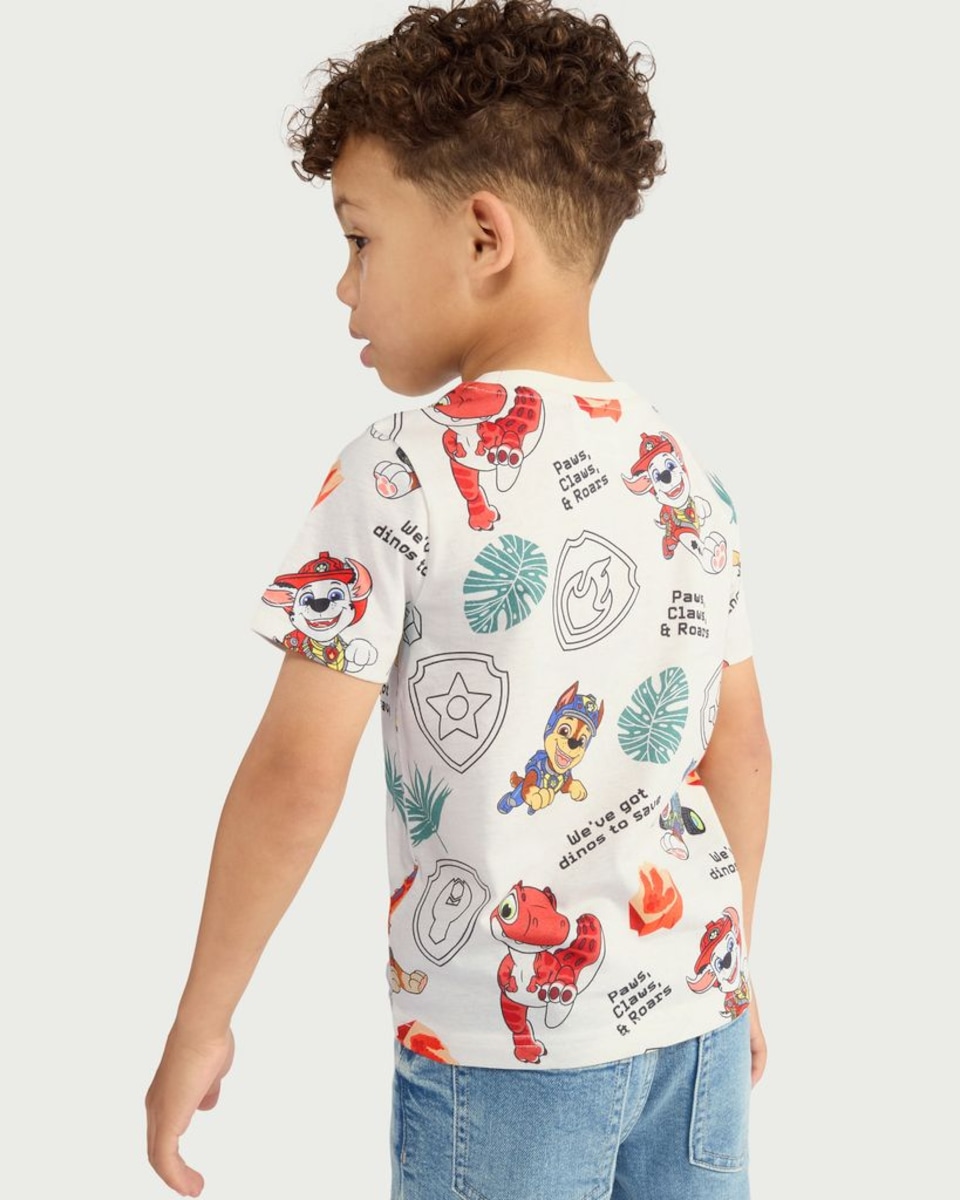 image 1 of Paw Patrol Pure Cotton Dino Print T-Shirt in Cream