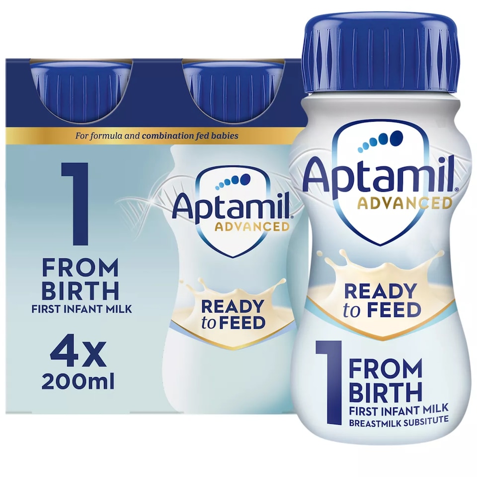 image 1 of Aptamil Advanced 1 First Baby Milk Formula Liquid Ready to Feed from Birth 4x200ml