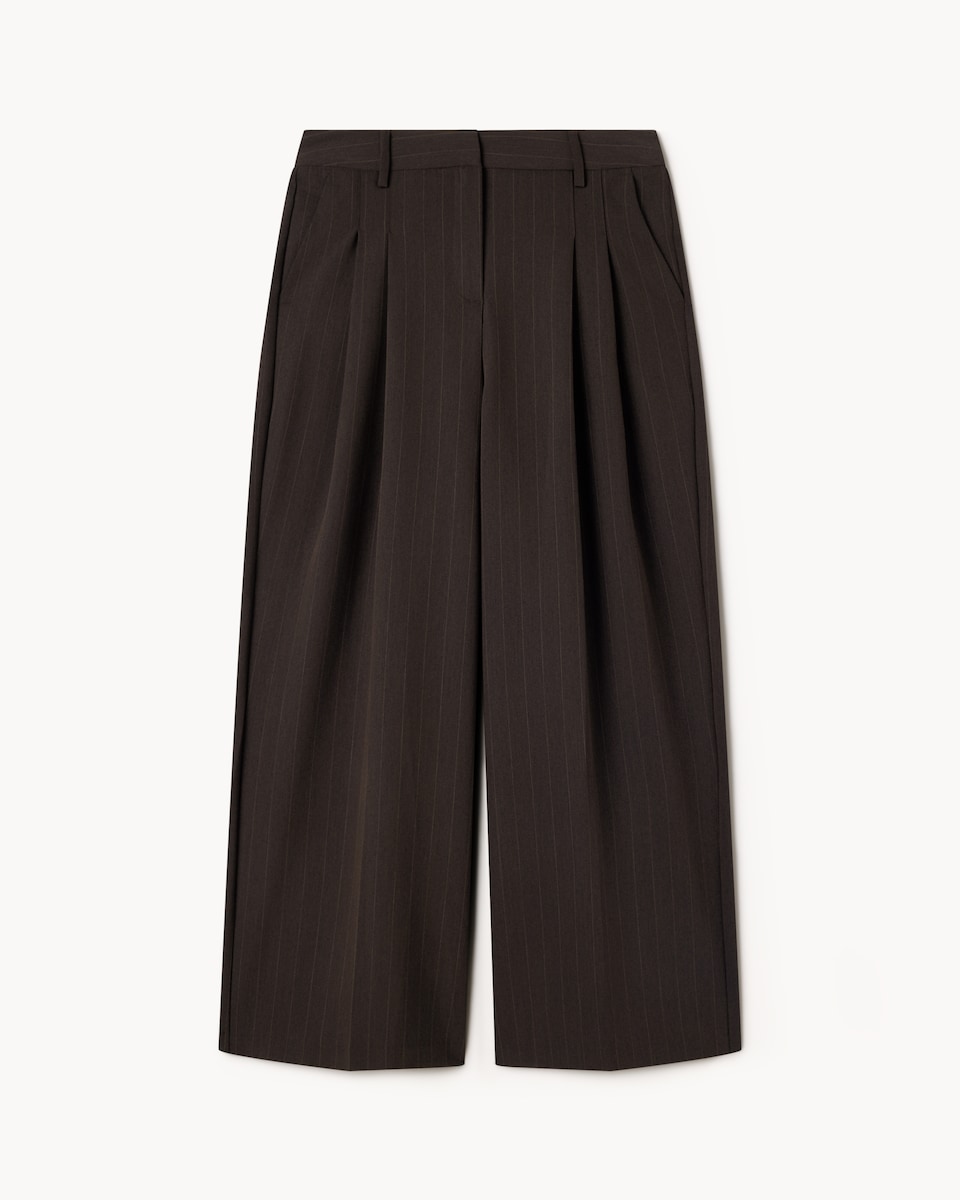 image 1 of F&F Pinstripe Pleated Wide Leg Trousers in Multi Brown
