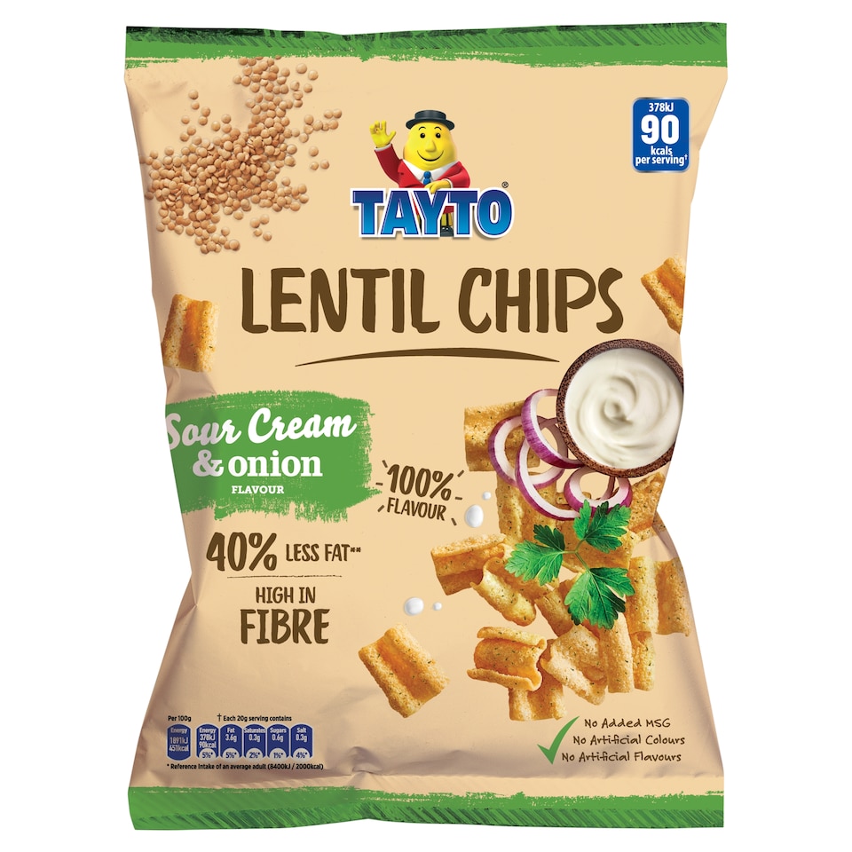Tayto Lentil Chips Sour Cream & Onion Flavour Lentil Snacks 100g