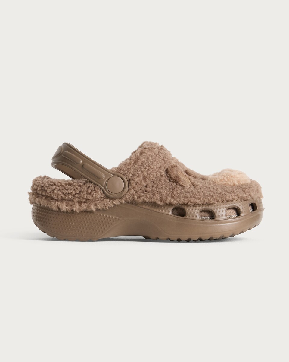 image 1 of F&F Unisex Teddy Bear Fleece Clogs in Brown