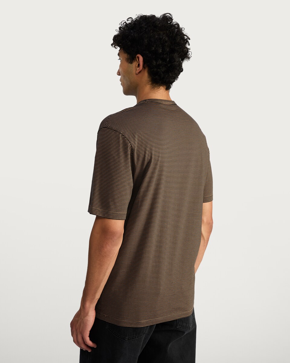 image 1 of The F&F Edit Supima® Cotton Striped Short Sleeved T-Shirt in Tobacco