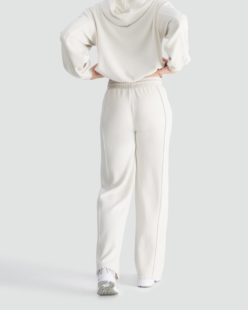 image 1 of F&F Active Ribbed Wide Leg Drawstring Joggers in Cream